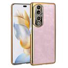 For Honor 90 Pro Electroplated Leather Texture PU + PC Phone Case(Pink) - 1