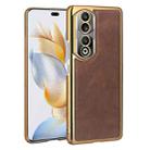 For Honor 90 Pro Electroplated Leather Texture PU + PC Phone Case(Brown) - 1