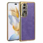 For Honor 90 Pro Electroplated Leather Texture PU + PC Phone Case(Purple) - 1