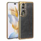 For Honor 90 Pro Electroplated Leather Texture PU + PC Phone Case(Black) - 1