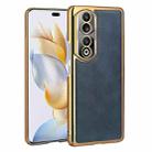 For Honor 90 Pro Electroplated Leather Texture PU + PC Phone Case(Blue) - 1