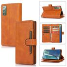 For Samsung Galaxy Note20 Wristband Card Slot Leather Phone Case(Brown) - 1