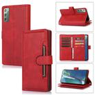 For Samsung Galaxy Note20 Wristband Card Slot Leather Phone Case(Red) - 1