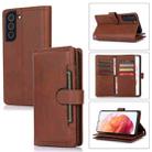 For Samsung Galaxy S21 5G Wristband Card Slot Leather Phone Case(Coffee) - 1