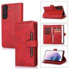 For Samsung Galaxy S21+ 5G Wristband Card Slot Leather Phone Case(Red) - 1