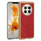 For Huawei Mate 50 Pro Electroplated Leather Texture PU + PC Phone Case(Red) - 1