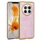 For Huawei Mate 50 Pro Electroplated Leather Texture PU + PC Phone Case(Pink) - 1