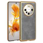 For Huawei Mate 60 Pro Electroplated Leather Texture PU + PC Phone Case(Grey) - 1