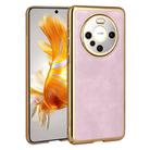 For Huawei Mate 60 Pro Electroplated Leather Texture PU + PC Phone Case(Pink) - 1
