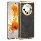 For Huawei Mate 60 Pro Electroplated Leather Texture PU + PC Phone Case(Black) - 1