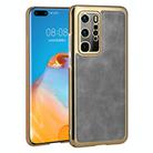 For Huawei P40 Pro Electroplated Leather Texture PU + PC Phone Case(Grey) - 1