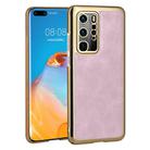 For Huawei P40 Pro Electroplated Leather Texture PU + PC Phone Case(Pink) - 1