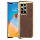 For Huawei P40 Pro Electroplated Leather Texture PU + PC Phone Case(Brown) - 1