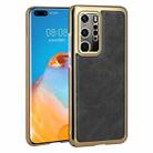 For Huawei P40 Pro Electroplated Leather Texture PU + PC Phone Case(Black) - 1