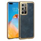 For Huawei P40 Pro Electroplated Leather Texture PU + PC Phone Case(Blue) - 1