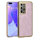 For Huawei P40 Pro+ Electroplated Leather Texture PU + PC Phone Case(Pink) - 1