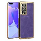 For Huawei P40 Pro+ Electroplated Leather Texture PU + PC Phone Case(Purple) - 1