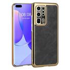 For Huawei P40 Pro+ Electroplated Leather Texture PU + PC Phone Case(Black) - 1