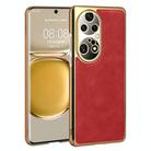 For Huawei P50 Pro Electroplated Leather Texture PU + PC Phone Case(Red) - 1