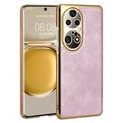 For Huawei P50 Pro Electroplated Leather Texture PU + PC Phone Case(Pink) - 1
