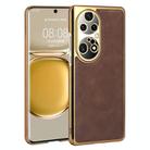 For Huawei P50 Pro Electroplated Leather Texture PU + PC Phone Case(Brown) - 1