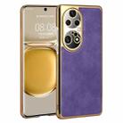 For Huawei P50 Pro Electroplated Leather Texture PU + PC Phone Case(Purple) - 1