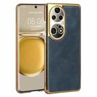 For Huawei P50 Pro Electroplated Leather Texture PU + PC Phone Case(Blue) - 1