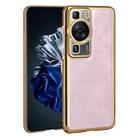 For Huawei P60 Electroplated Leather Texture PU + PC Phone Case(Pink) - 1