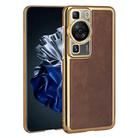 For Huawei P60 Electroplated Leather Texture PU + PC Phone Case(Brown) - 1