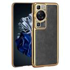 For Huawei P60 Electroplated Leather Texture PU + PC Phone Case(Black) - 1