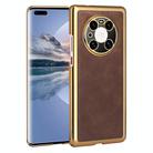For Huawei Mate 40 Pro Electroplated Leather Texture PU + PC Phone Case(Brown) - 1