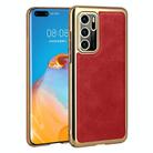 For Huawei P40 Electroplated Leather Texture PU + PC Phone Case(Red) - 1