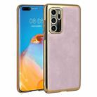 For Huawei P40 Electroplated Leather Texture PU + PC Phone Case(Pink) - 1