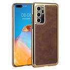 For Huawei P40 Electroplated Leather Texture PU + PC Phone Case(Brown) - 1