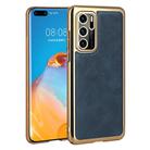 For Huawei P40 Electroplated Leather Texture PU + PC Phone Case(Blue) - 1