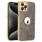 For iPhone 15 Pro Max Electroplated Leather Texture PU + PC Phone Case(Grey) - 1