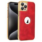 For iPhone 15 Pro Max Electroplated Leather Texture PU + PC Phone Case(Red) - 1