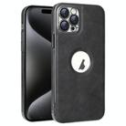 For iPhone 15 Pro Max Electroplated Leather Texture PU + PC Phone Case(Black) - 1