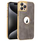 For iPhone 15 Pro Electroplated Leather Texture PU + PC Phone Case(Grey) - 1