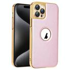 For iPhone 15 Pro Electroplated Leather Texture PU + PC Phone Case(Pink) - 1