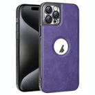 For iPhone 15 Pro Electroplated Leather Texture PU + PC Phone Case(Purple) - 1