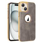 For iPhone 15 Electroplated Leather Texture PU + PC Phone Case(Grey) - 1