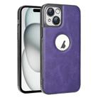 For iPhone 15 Electroplated Leather Texture PU + PC Phone Case(Purple) - 1