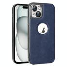 For iPhone 15 Electroplated Leather Texture PU + PC Phone Case(Blue) - 1