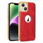 For iPhone 14 Electroplated Leather Texture PU + PC Phone Case(Red) - 1