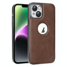 For iPhone 14 Electroplated Leather Texture PU + PC Phone Case(Brown) - 1