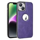 For iPhone 14 Electroplated Leather Texture PU + PC Phone Case(Purple) - 1