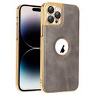 For iPhone 14 Pro Electroplated Leather Texture PU + PC Phone Case(Grey) - 1