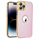 For iPhone 14 Pro Electroplated Leather Texture PU + PC Phone Case(Pink) - 1