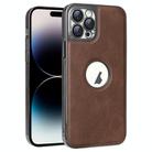 For iPhone 14 Pro Electroplated Leather Texture PU + PC Phone Case(Brown) - 1